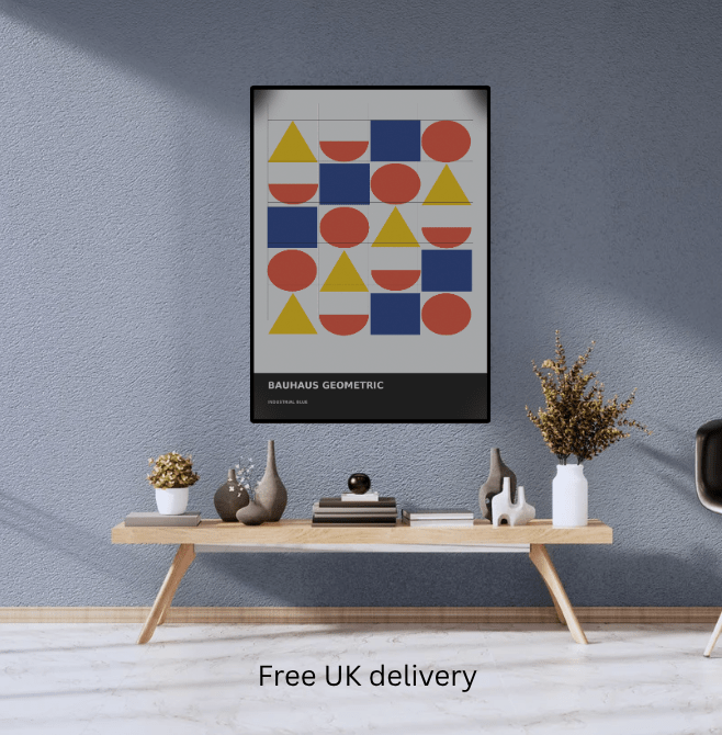 Bauhaus Geometric 06 — Industrial Blue | Abstract Wall Art Poster (A1/A2/A3/A4) - Doublenightprints