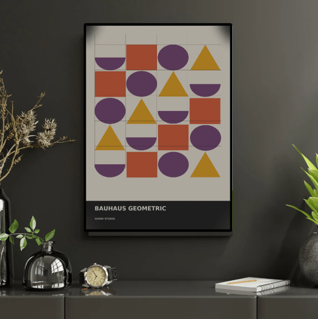 Bauhaus Geometric 07 — Warm Studio | Abstract Wall Art Poster (A1/A2/A3/A4) - Doublenightprints