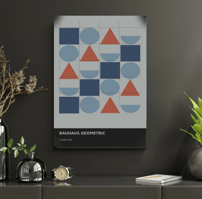 Bauhaus Geometric 08 — Oceanic Grid | Abstract Wall Art Poster (A1/A2/A3/A4) - Doublenightprints
