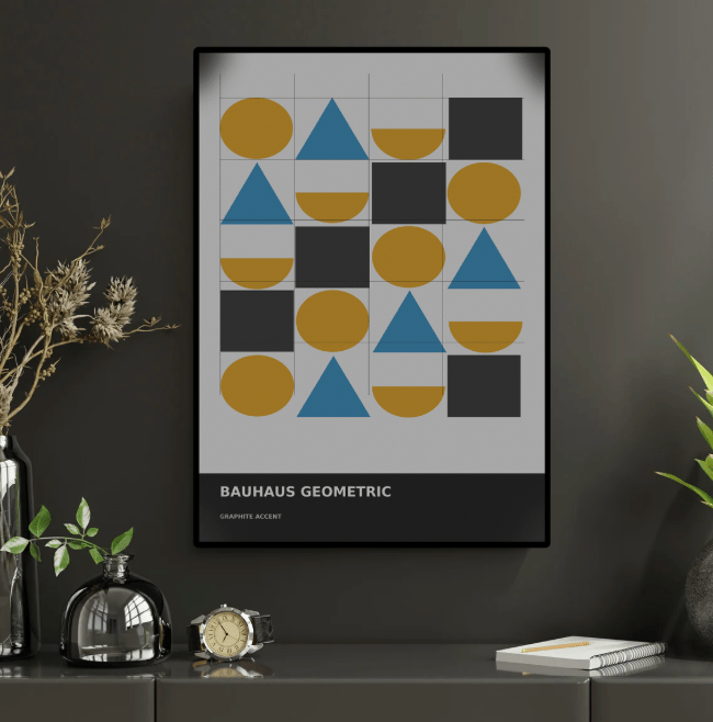 Bauhaus Geometric 09 — Graphite Accent | Abstract Wall Art Poster (A1/A2/A3/A4) - Doublenightprints