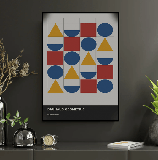 Bauhaus Geometric 10 — Ivory Primary | Abstract Wall Art Poster (A1/A2/A3/A4) - Doublenightprints