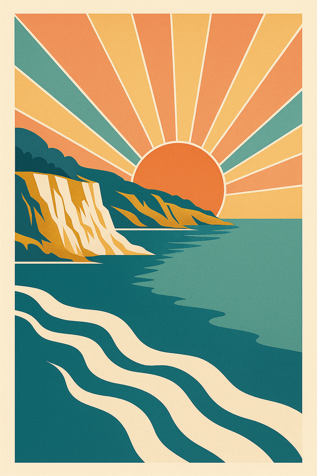 Coastal Sunrise — Art Deco Travel Print - Doublenightprints