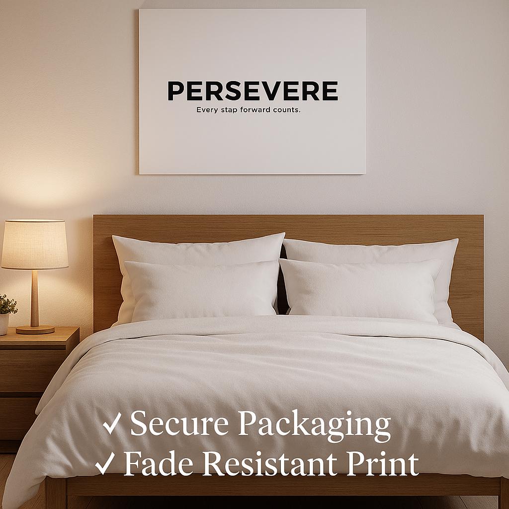 Inspirational Minimalist Poster “PERSEVERE” | Black and White Motivational Wall Art for Living Room, Bedroom, Office | Eco Friendly Ink - Doublenightprints