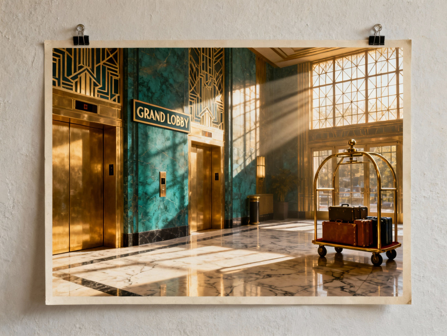 Hotel Lobby Retro Print— Retro Luxury Hotel Lobby Poster - Doublenightprints