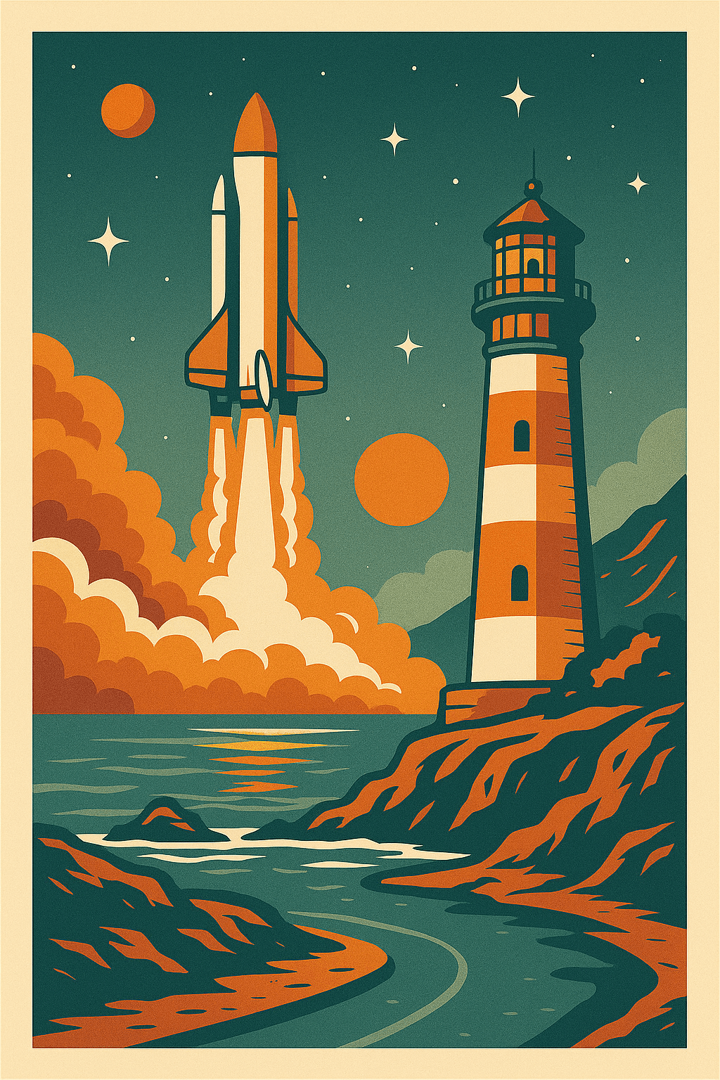 Lighthouse — Retro Sci‑Fi Poster - Doublenightprints