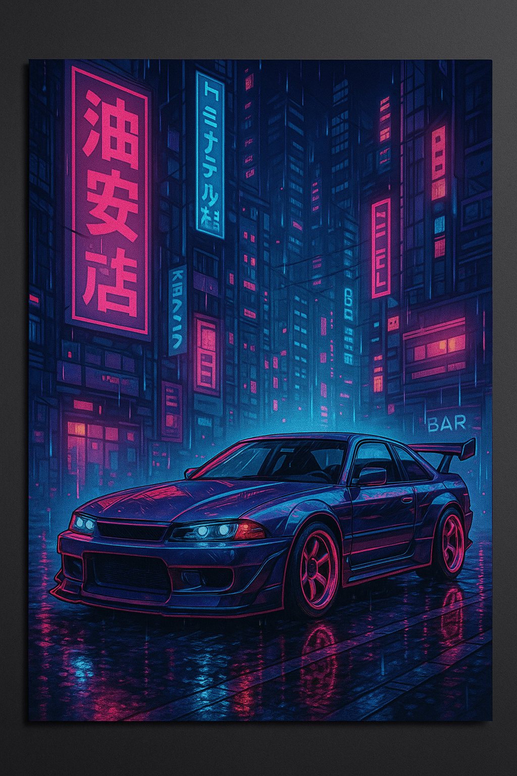 Neon Street Racer — Cyberpunk Night Poster - Doublenightprints