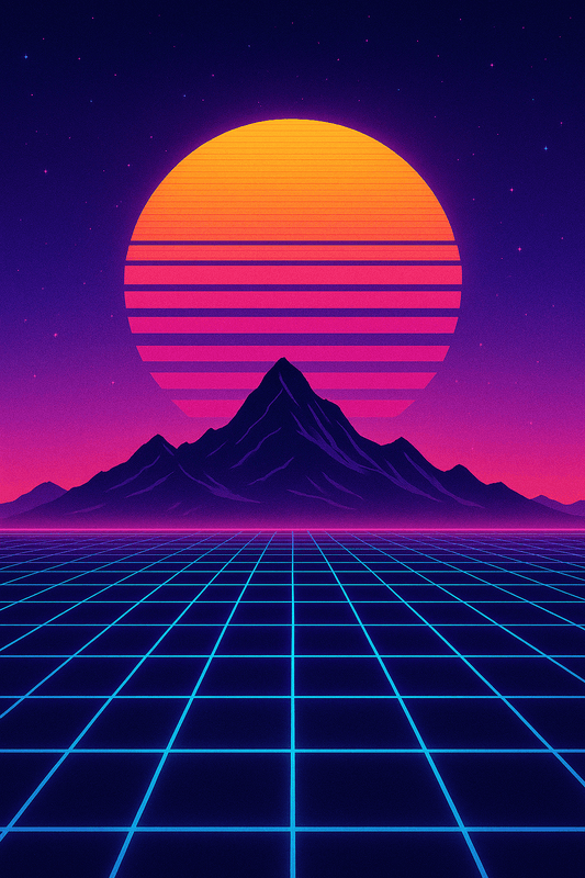 Synthwave Sunset — Retro Neon Grid Landscape - Doublenightprints
