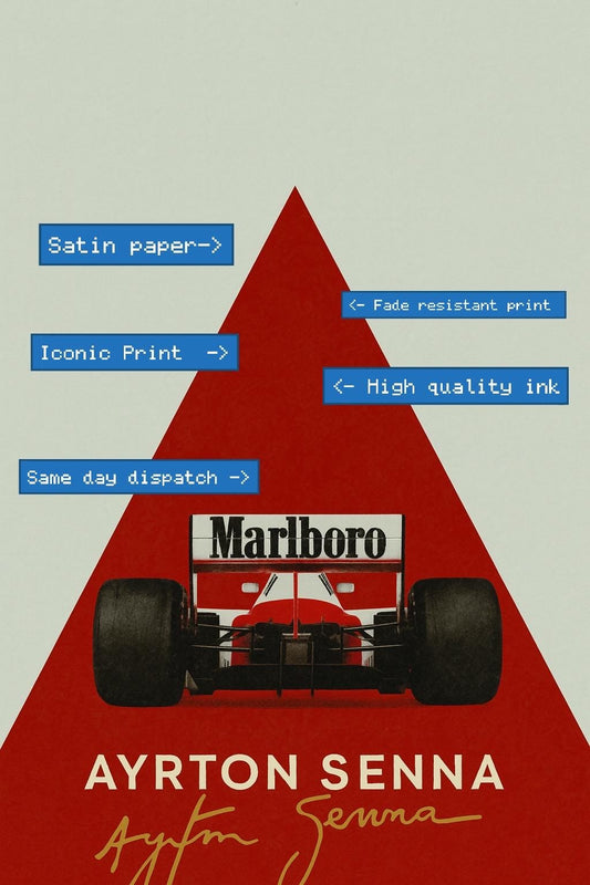 Ayrton Senna F1 Poster | McLaren Marlboro Car | Retro Motorsport Wall Art - Doublenightprints