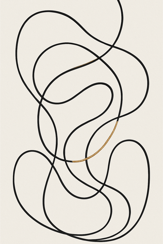 Abstract Line Flow (Black & Gold) — Minimal Wall Art - Doublenightprints