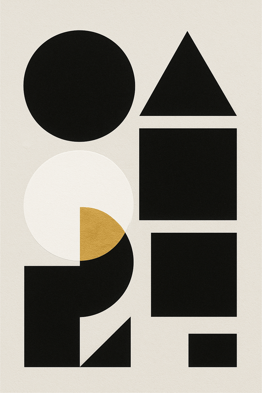 Bauhaus Geometry (Black • White • Gold) — Modern Print - Doublenightprints