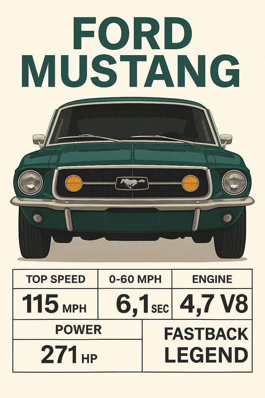 Ford Mustang — Classic Specs Poster (Green) - Doublenightprints