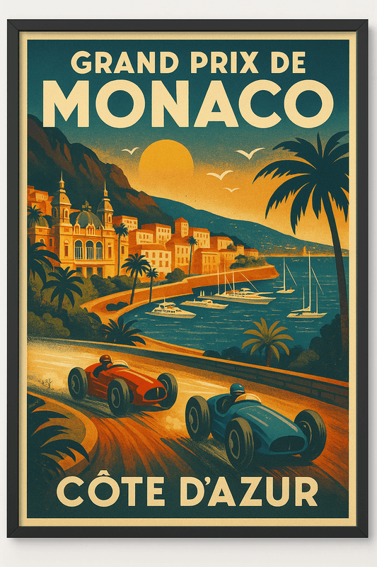 Monaco Grand Prix Track Map Poster – Vintage Racing Poster (Portrait) - Doublenightprints