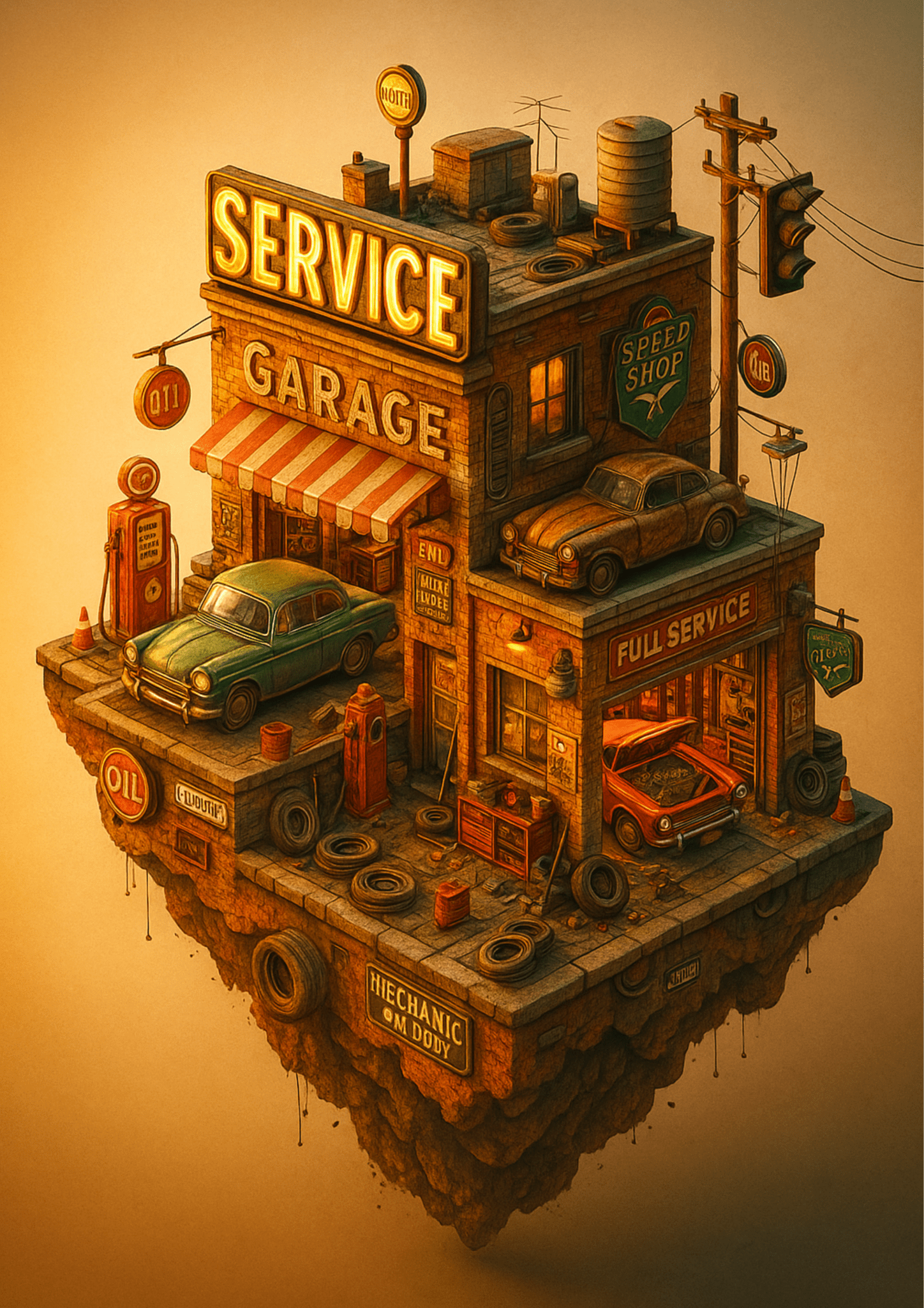 Vintage Garage Poster | Retro Service Station Wall Art | Classic Car & Mechanic Shop Print - Doublenightprints