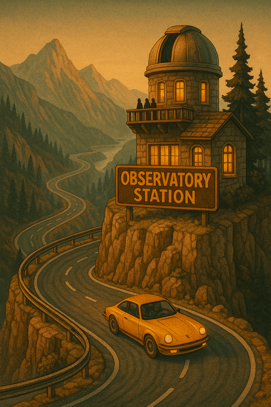Observatory Station Mountain Road Poster | Vintage Sports Car Wall Art | Alpine Sunset Drive Print - Doublenightprints
