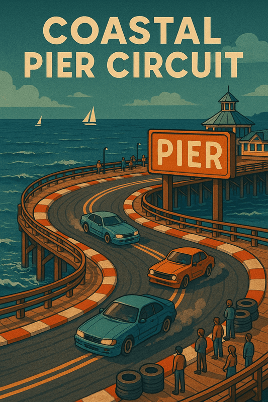 Coastal Pier Circuit Poster | Seaside Racing Wall Art | Vintage Motorsport Travel Print - Doublenightprints