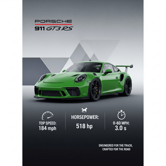 Porsche 911 GT3 RS — Performance Poster (Green) - Doublenightprints