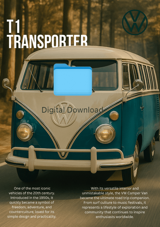 Volkswagen T1 Transporter ( Campervan ) Digital Download Poster - Doublenightprints