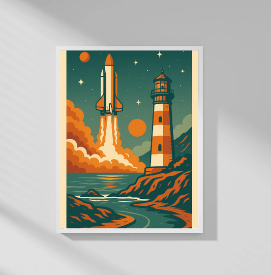 Lighthouse — Retro Sci‑Fi Poster - Doublenightprints