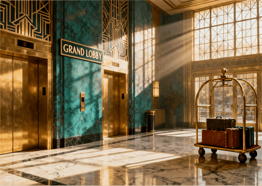 Hotel Lobby Retro Print— Retro Luxury Hotel Lobby Poster - Doublenightprints