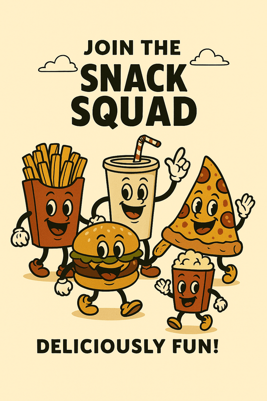 Join the Snack Squad – Retro Food Poster (Portrait) - Doublenightprints