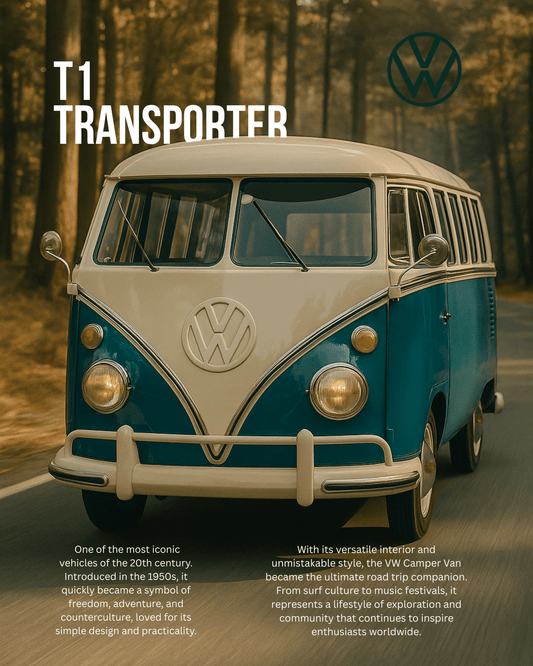 VW T1 Transporter Poster | Classic Camper Van Wall Art | Vintage Volkswagen Print - Doublenightprints