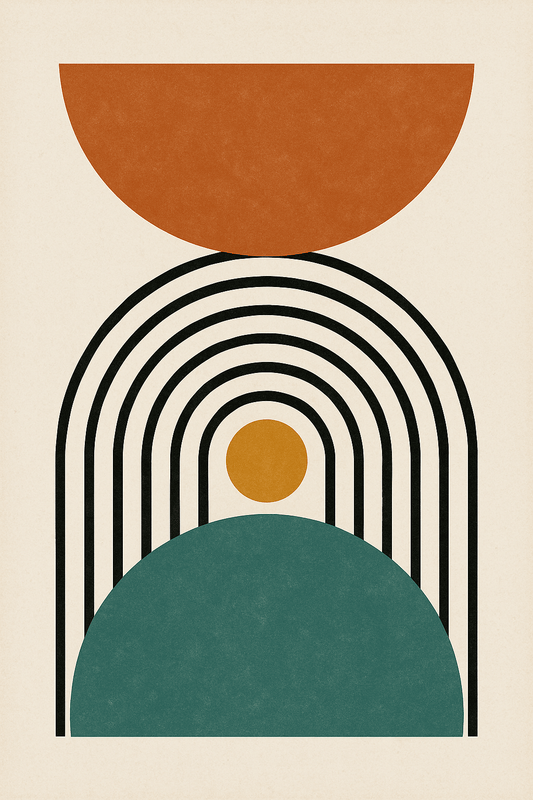 Arches & Suns — Geometric Mid - Century Poster - Doublenightprints