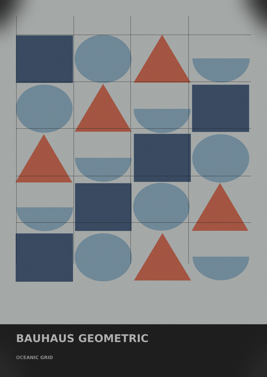 Bauhaus Geometric 08 — Oceanic Grid | Abstract Wall Art Poster (A1/A2/A3/A4) - Doublenightprints