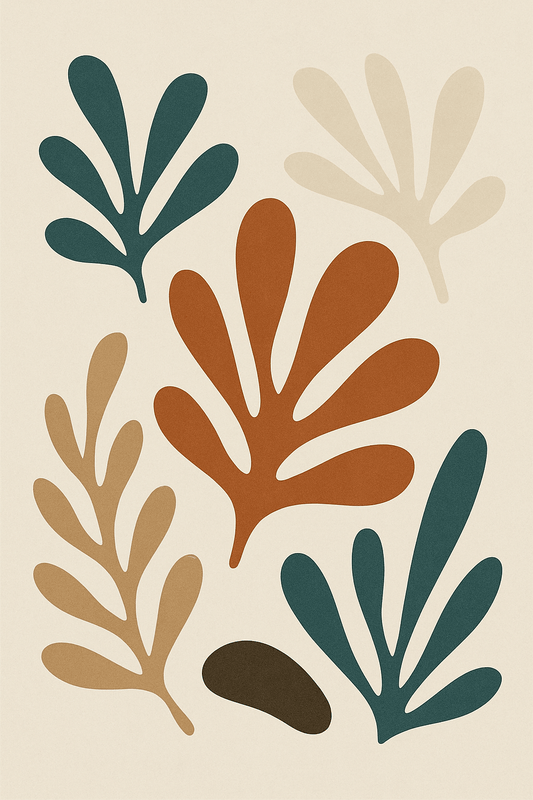 Cut‑Out Botanicals — Vintage Abstract Shapes Poster - Doublenightprints