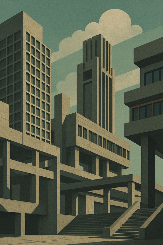 Brutalist Cityscape — Retro Architecture Print - Doublenightprints