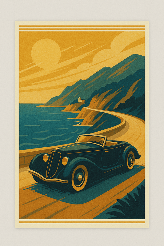 Coastal Roadster — Art Deco Motoring Poster - Doublenightprints