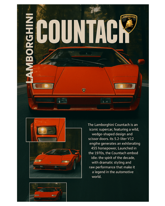 Lamborghini Countach Poster | Classic Supercar Wall Art | Retro Automotive Print - Doublenightprints