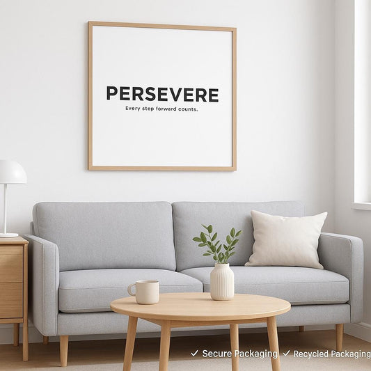 Inspirational Minimalist Poster “PERSEVERE” | Black and White Motivational Wall Art for Living Room, Bedroom, Office | Eco Friendly Ink - Doublenightprints
