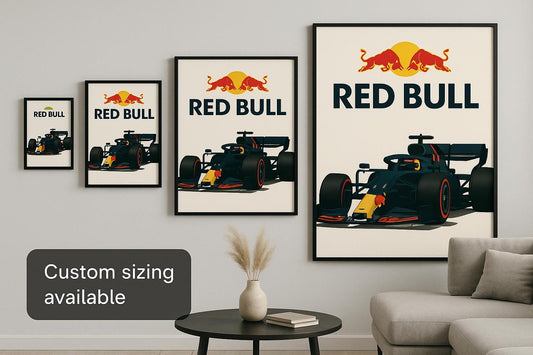 Red Bull Racing F1 Poster – Retro Style Formula 1 Wall Art | Max Verstappen Car Print | Red Bull Motorsport Gift | A1–A4 Satin Print - Doublenightprints