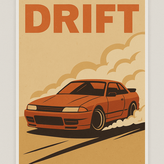 Drift in Smoke — Retro Drift Car Poster - Doublenightprints