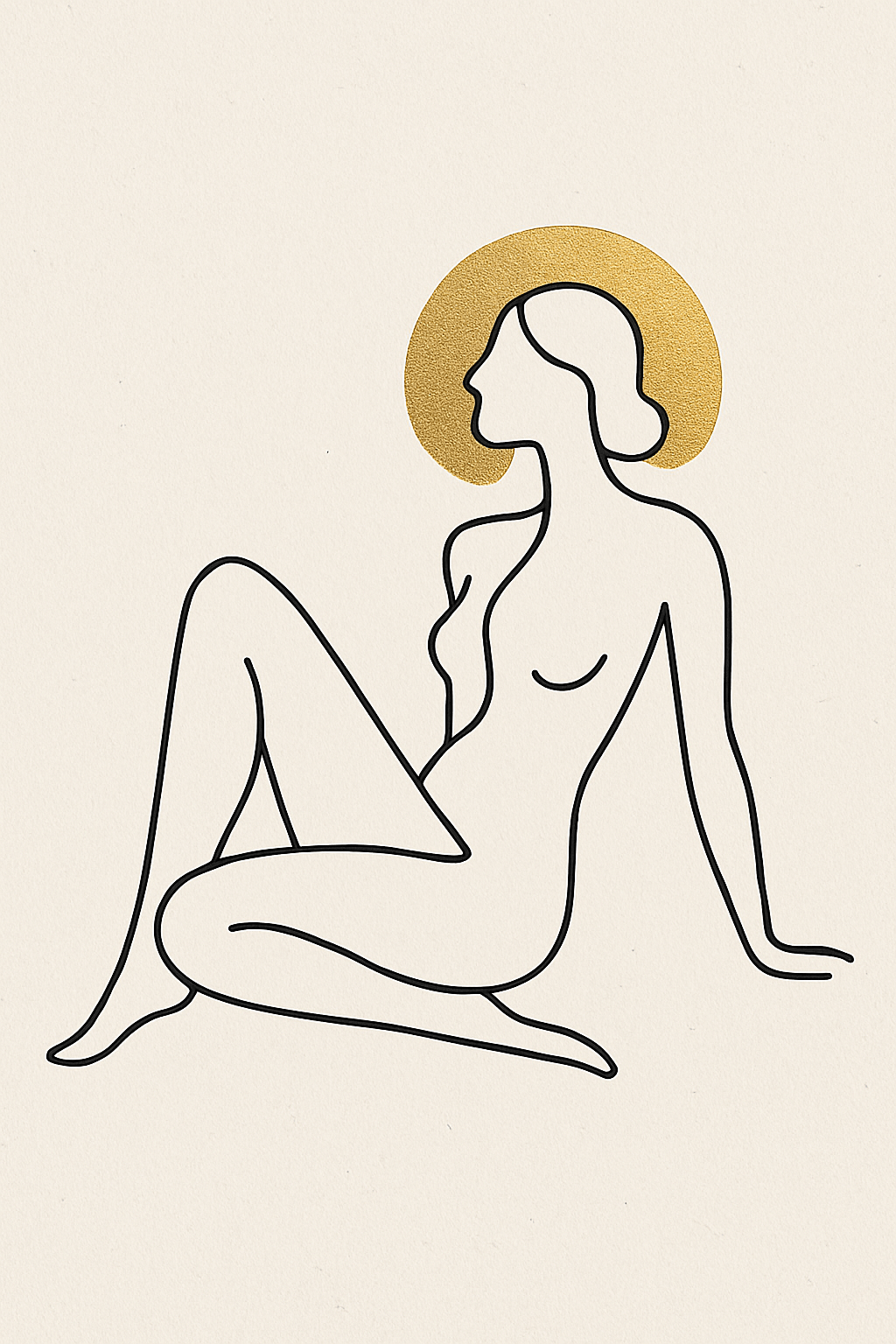 Golden Halo Figure — Minimal Line Art - Doublenightprints