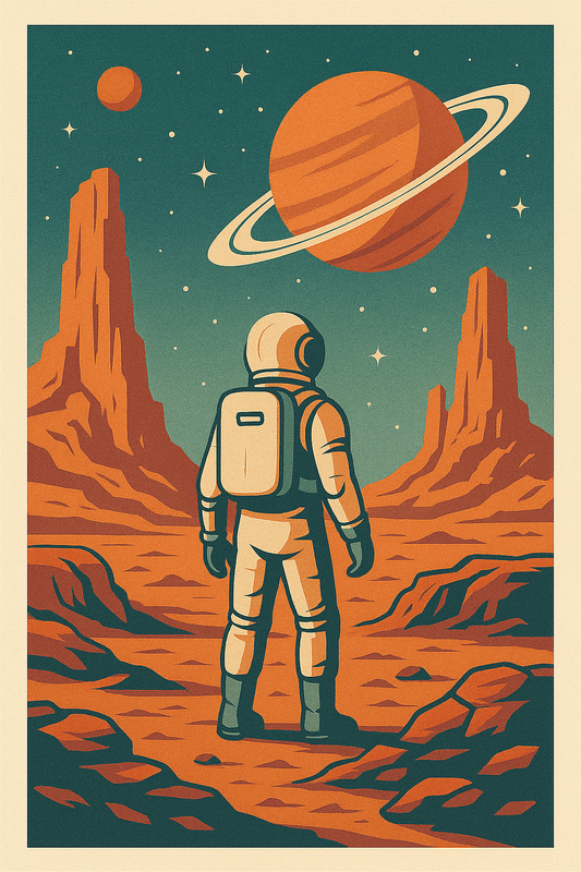 Explorer on Mars — Retro Sci‑Fi Poster - Doublenightprints