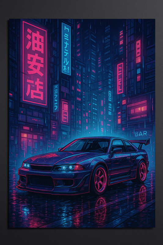 Neon Street Racer — Cyberpunk Night Poster - Doublenightprints