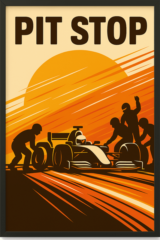 Pit Stop Silhouette Poster – Retro Motorsport Wall Art (Portrait) - Doublenightprints