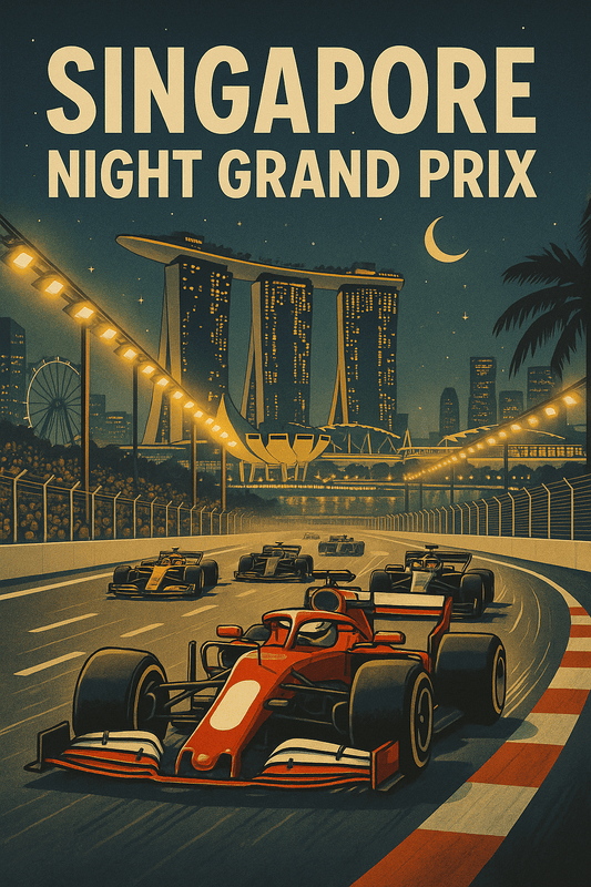 Singapore Night Race Poster – Retro Racing Wall Art (Portrait) - Doublenightprints